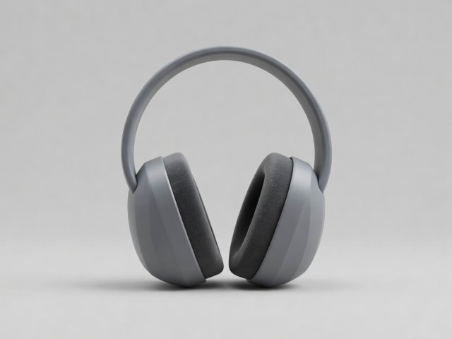 Generic hearing protection earmuffs rendered with soft shadows and no printed attenuation claims